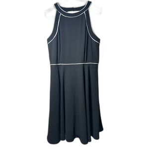 White House Black Market WHBM Black with Piping Fit-And-Flare Dress Size 12 NWT